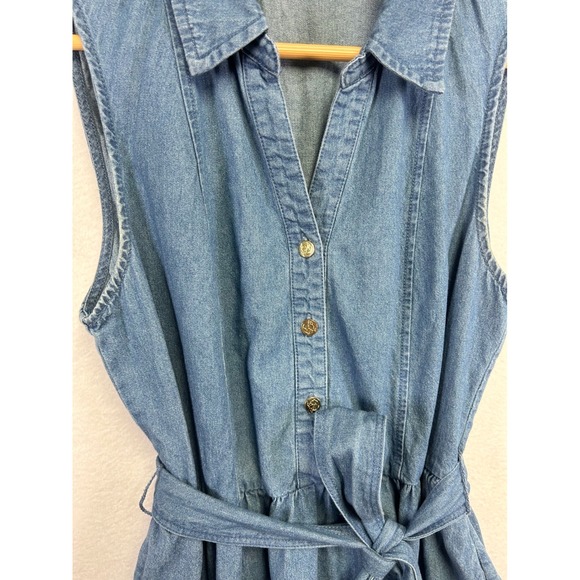 Draper James RSVP Denim Chambray Midi Dress Shirt Collar Belted Tiered Skirt M - Picture 5 of 10